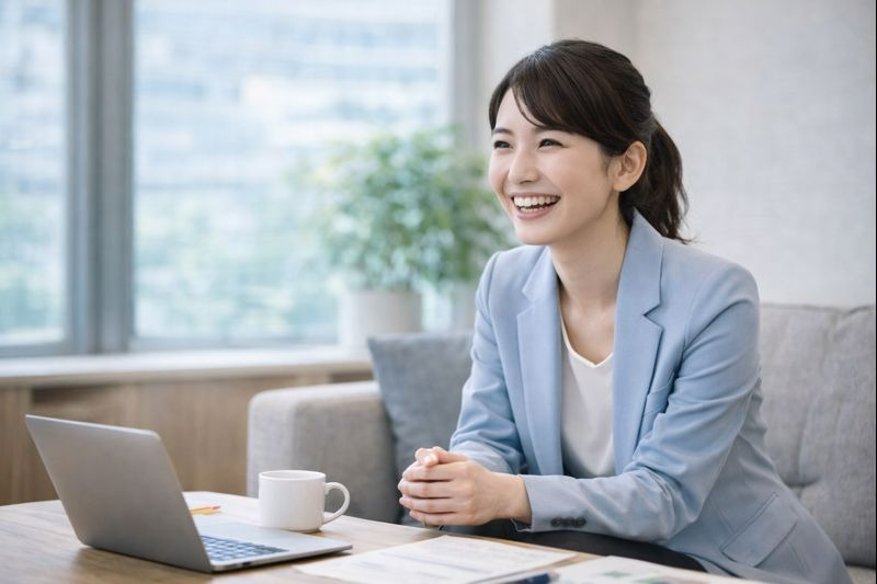 前向きな表情で会話に向き合う女性。信頼関係が築かれていることを感じさせる場面。